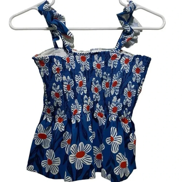 Hanna Andersson Blue Floral Smocked Tankini Top Size 12 - Picture 1 of 3